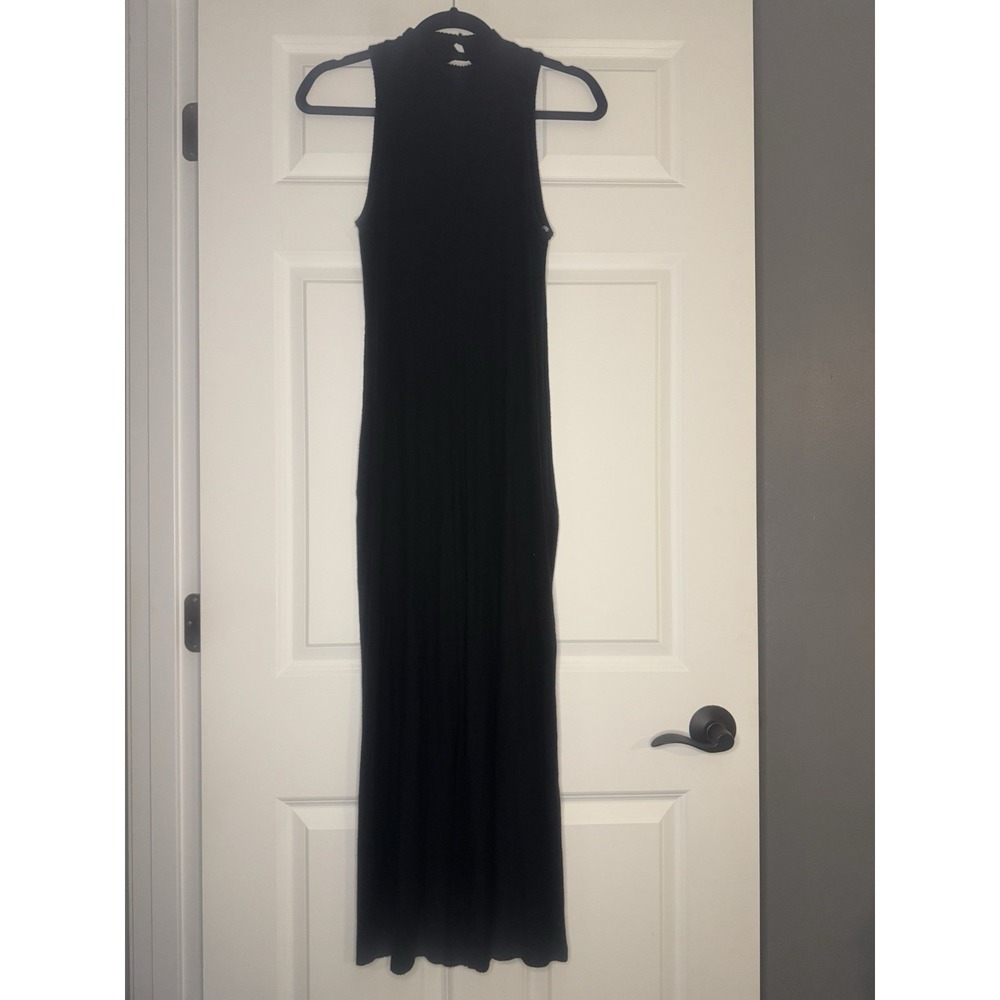 Elan Mock Neck Sleeveless Ribbed Jumpsuit Small Pockets